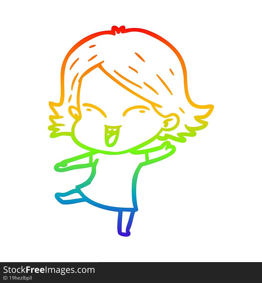 rainbow gradient line drawing of a happy cartoon girl