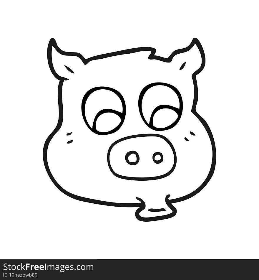 freehand drawn black and white cartoon pig