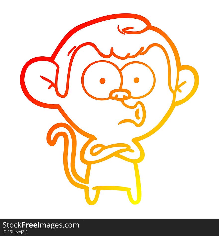 warm gradient line drawing cartoon hooting monkey