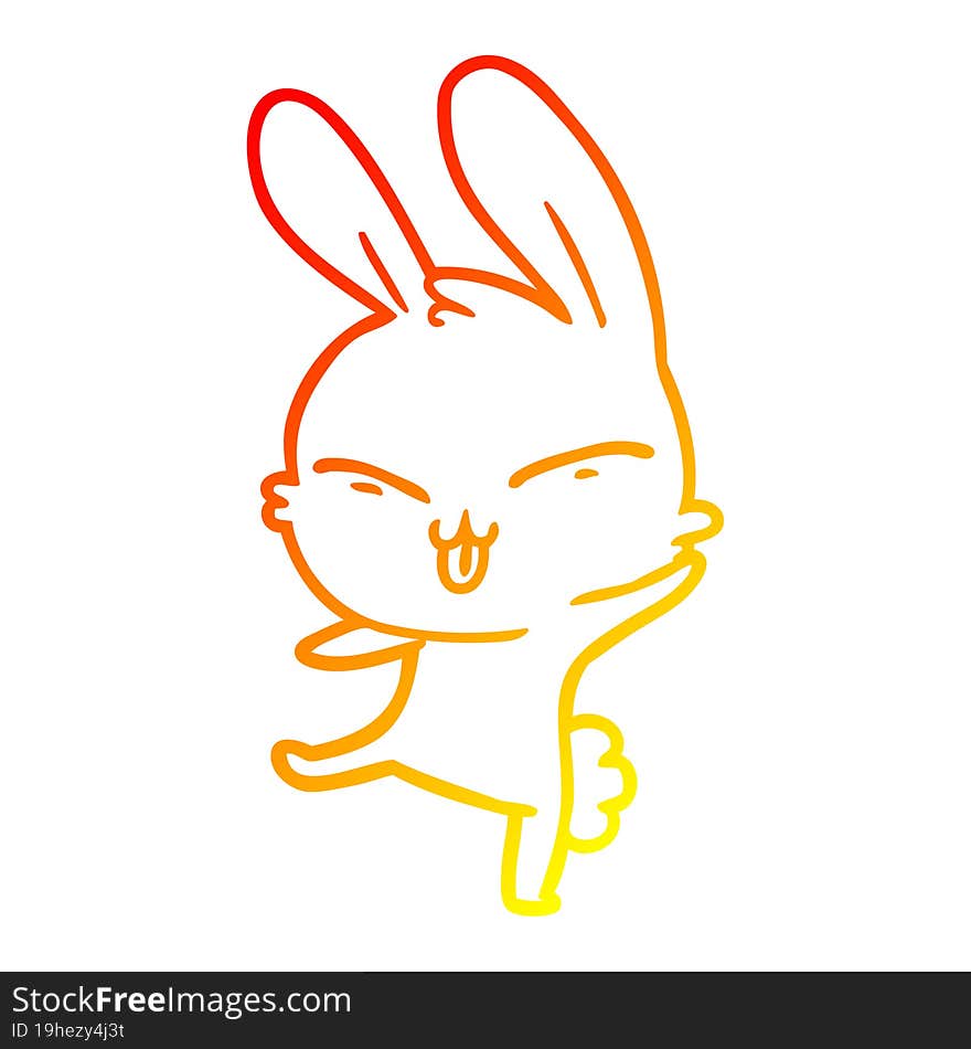 warm gradient line drawing of a cute cartoon rabbit