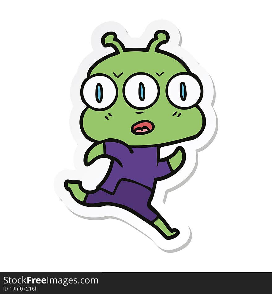 sticker of a cartoon three eyed alien