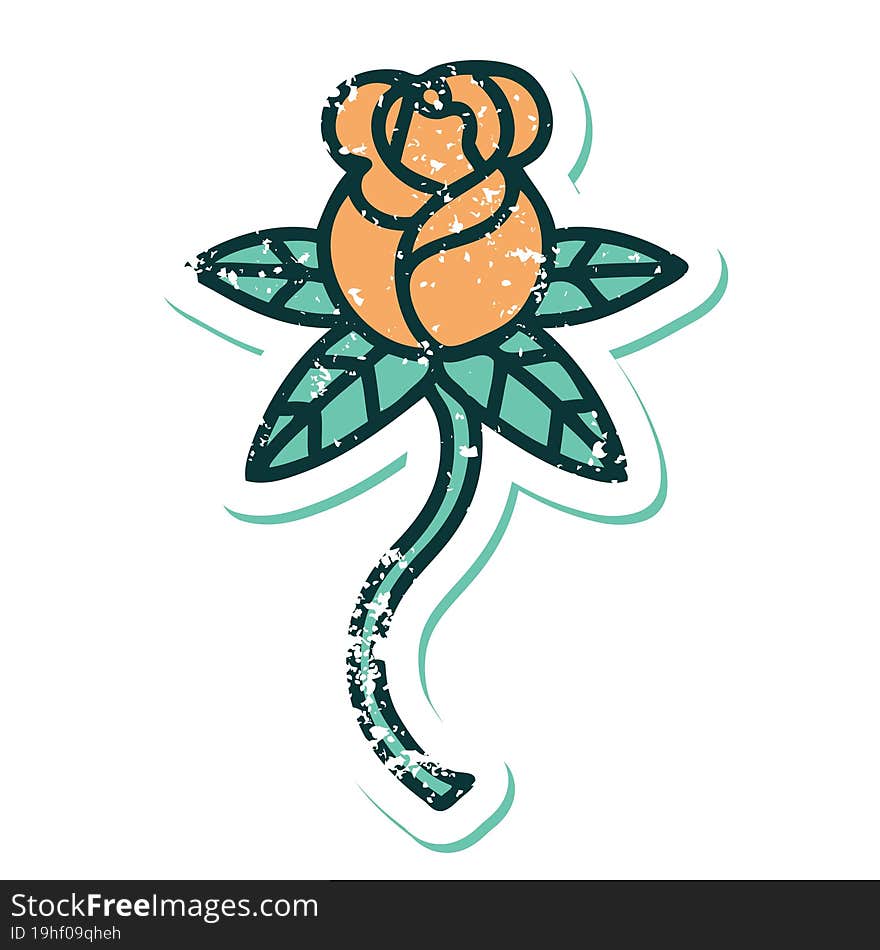 Distressed Sticker Tattoo Style Icon Of A Rose