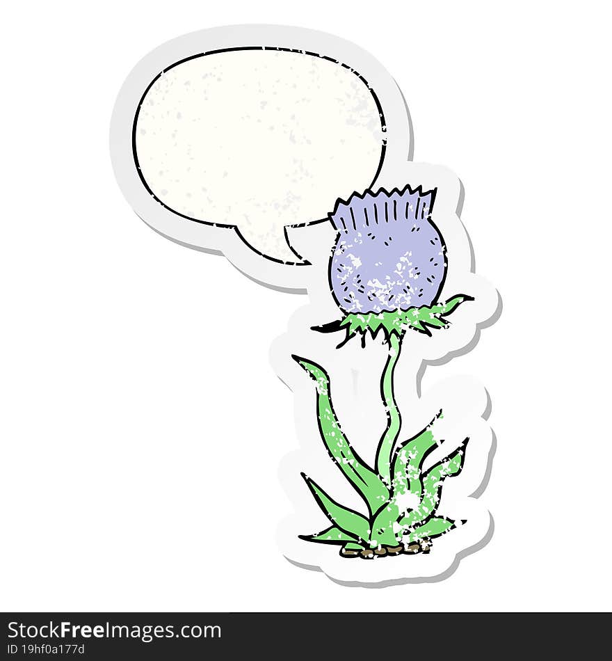 cartoon wild flower and speech bubble distressed sticker