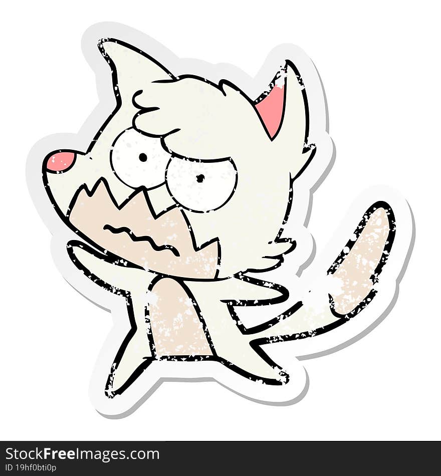 distressed sticker of a cartoon annoyed fox