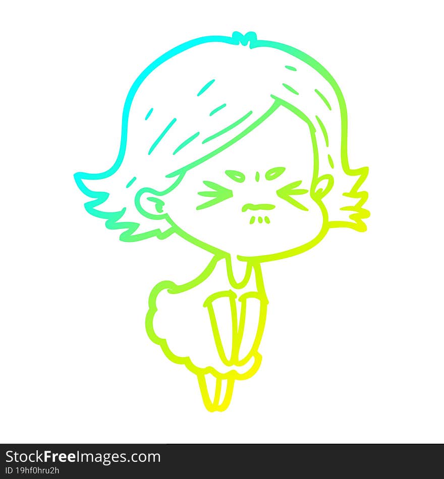 cold gradient line drawing of a cartoon angry woman