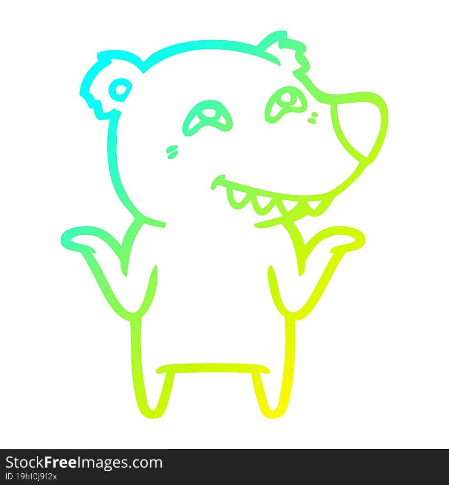 cold gradient line drawing cartoon polar bear showing teeth