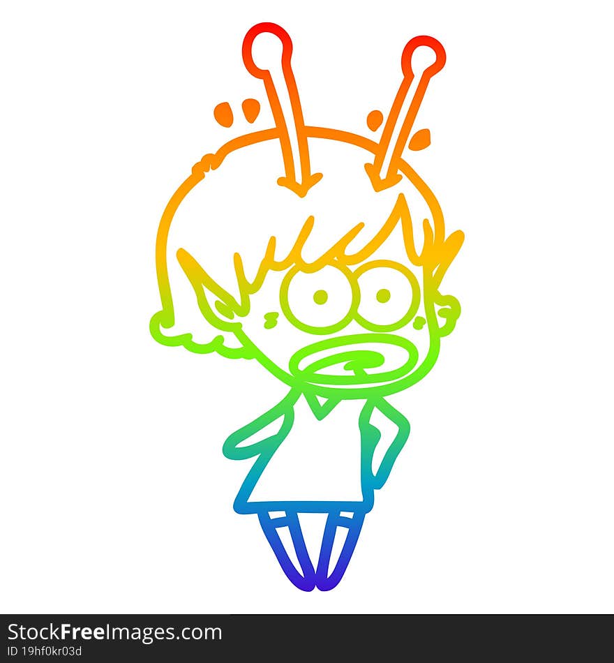 rainbow gradient line drawing cartoon shocked alien girl