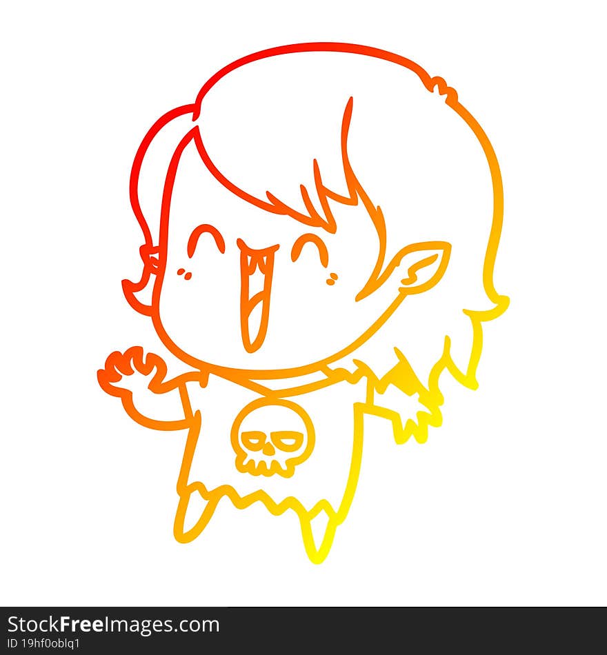 warm gradient line drawing cute cartoon happy vampire girl