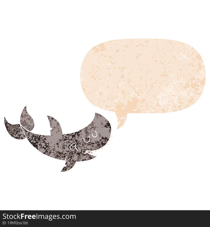 Cartoon Shark And Speech Bubble In Retro Textured Style