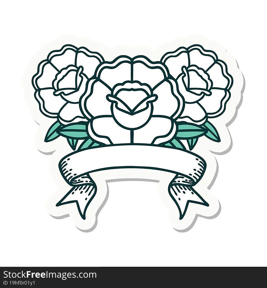 tattoo sticker with banner of a bouquet of flowers