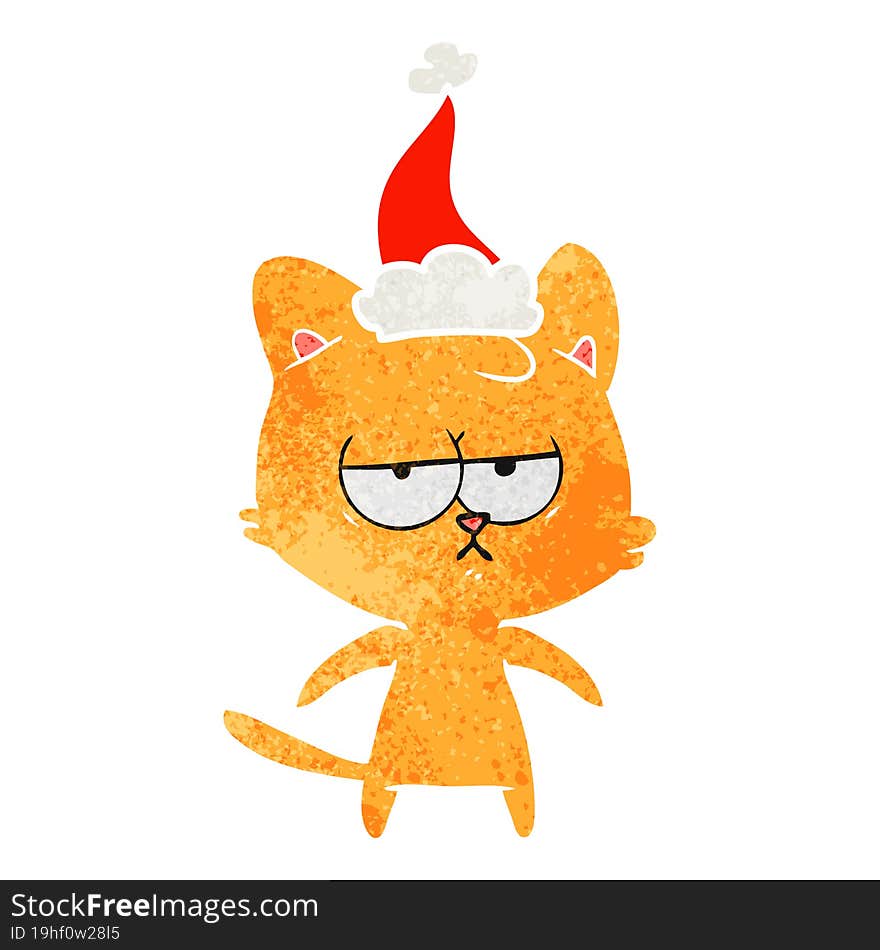 Bored Retro Cartoon Of A Cat Wearing Santa Hat