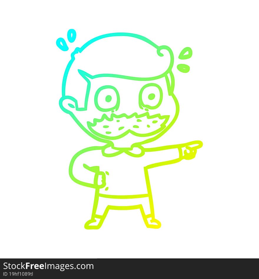 cold gradient line drawing cartoon man with mustache shocked