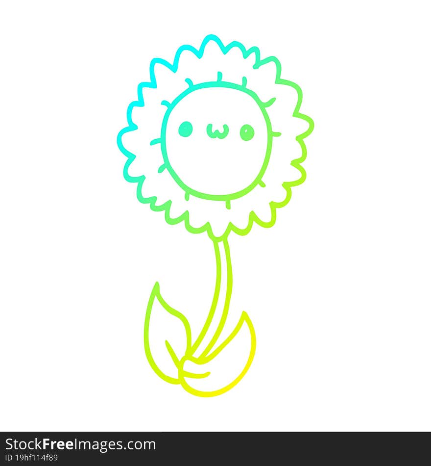 cold gradient line drawing of a cartoon flower