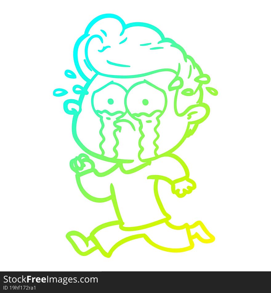 cold gradient line drawing cartoon crying man running