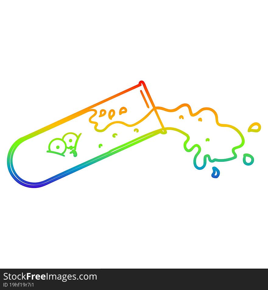 rainbow gradient line drawing cartoon test tube spilling