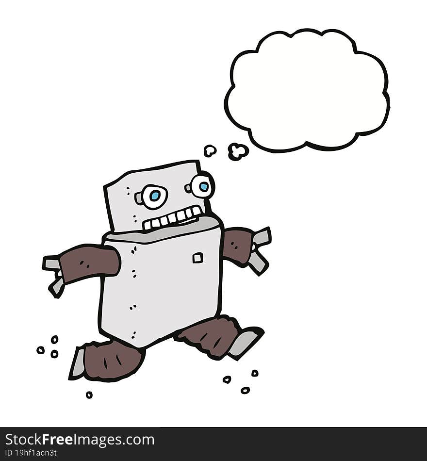 Cartoon Running Robot With Thought Bubble