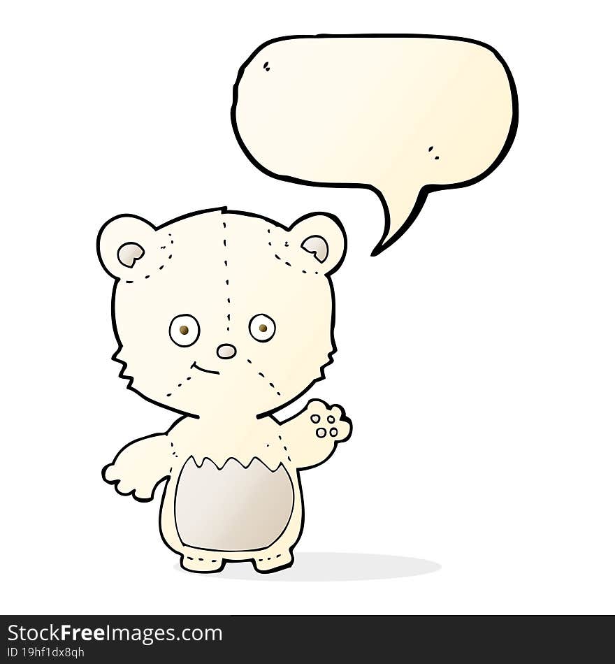 cartoon little polar bear waving with speech bubble