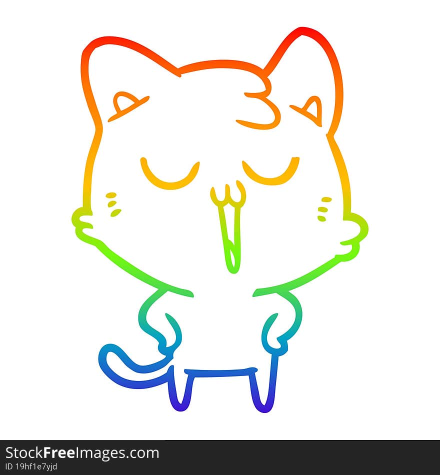 rainbow gradient line drawing cartoon cat singing