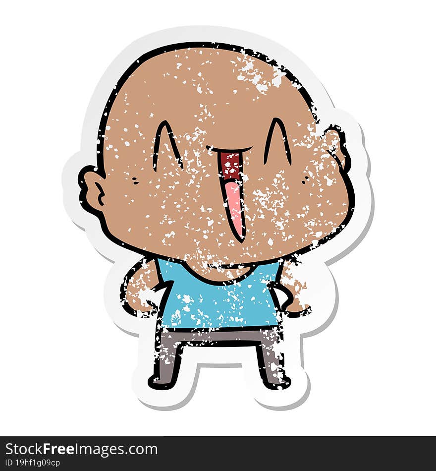 Distressed Sticker Of A Happy Cartoon Bald Man