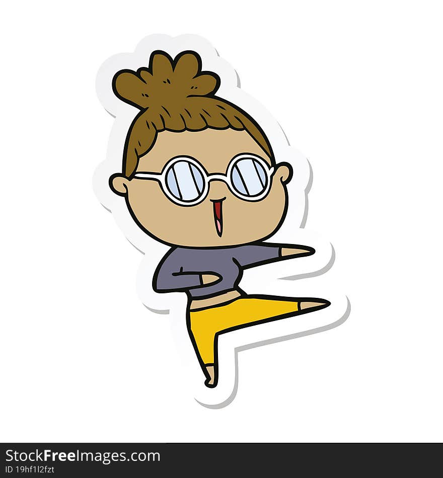 sticker of a cartoon woman wearing spectacles