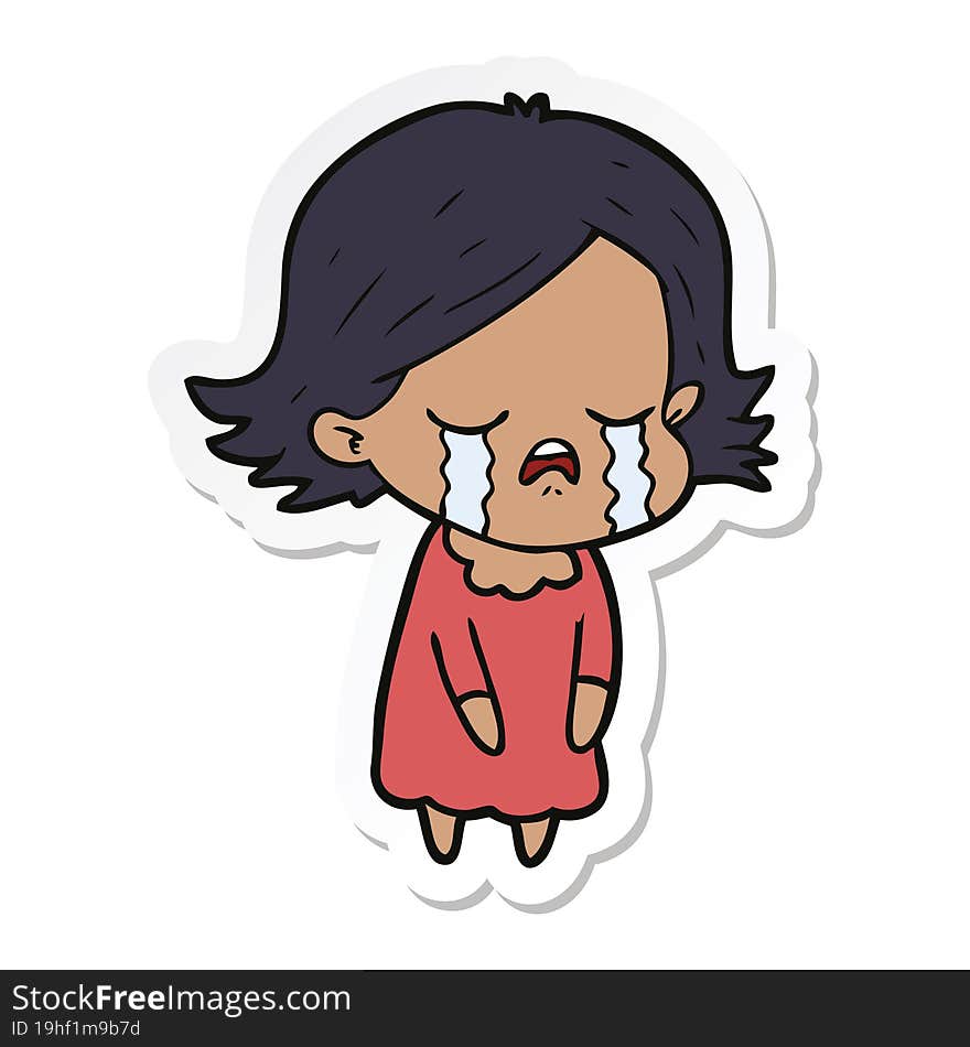 sticker of a cartoon girl crying