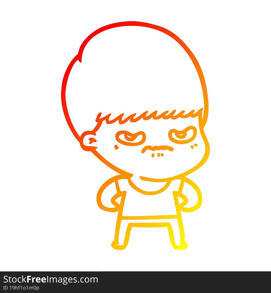 Warm Gradient Line Drawing Annoyed Cartoon Boy