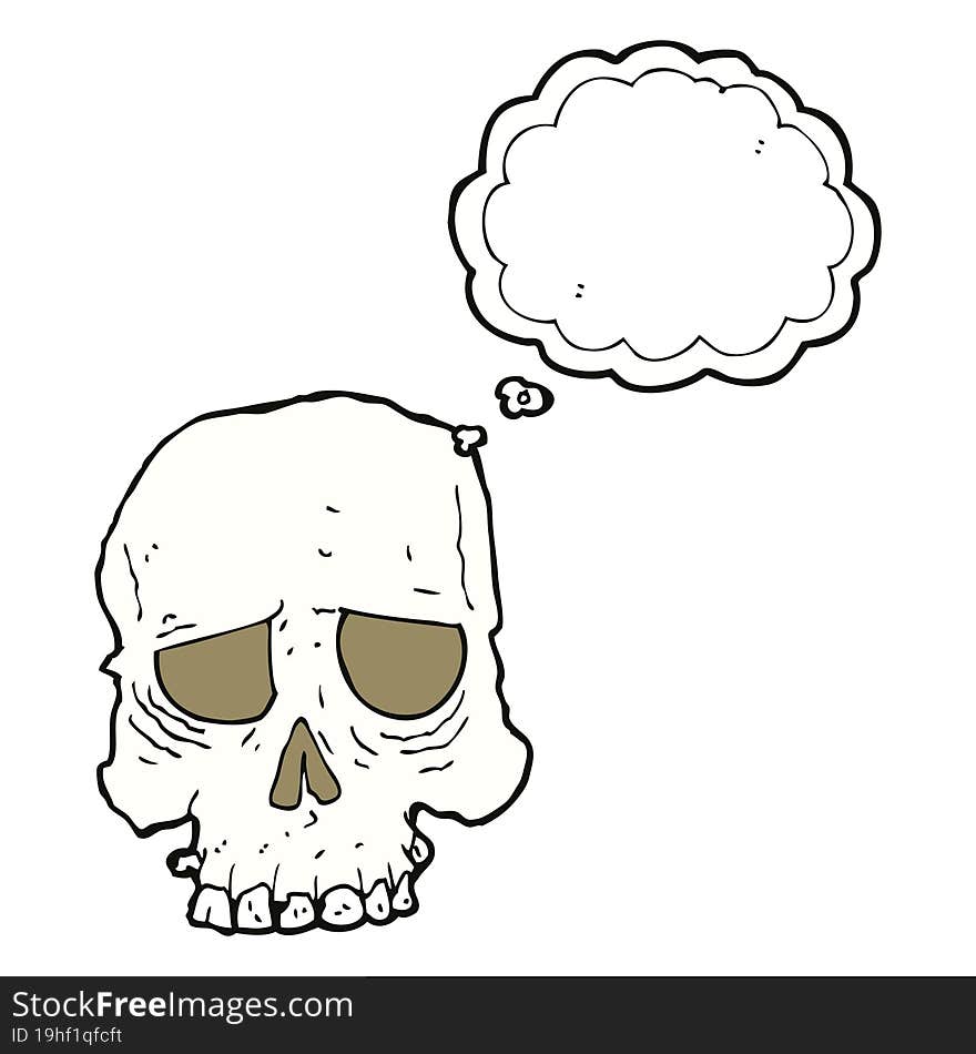 cartoon spooky skull with thought bubble