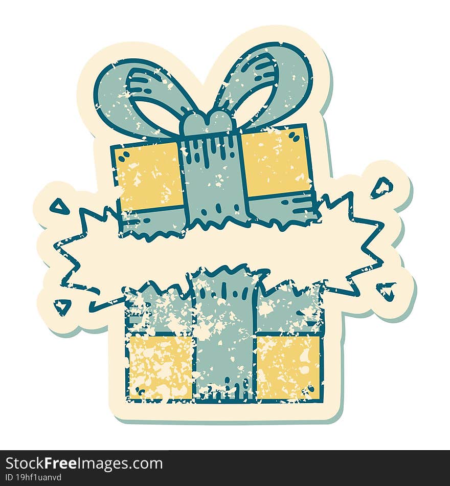 Distressed Sticker Tattoo Style Icon Of A Present