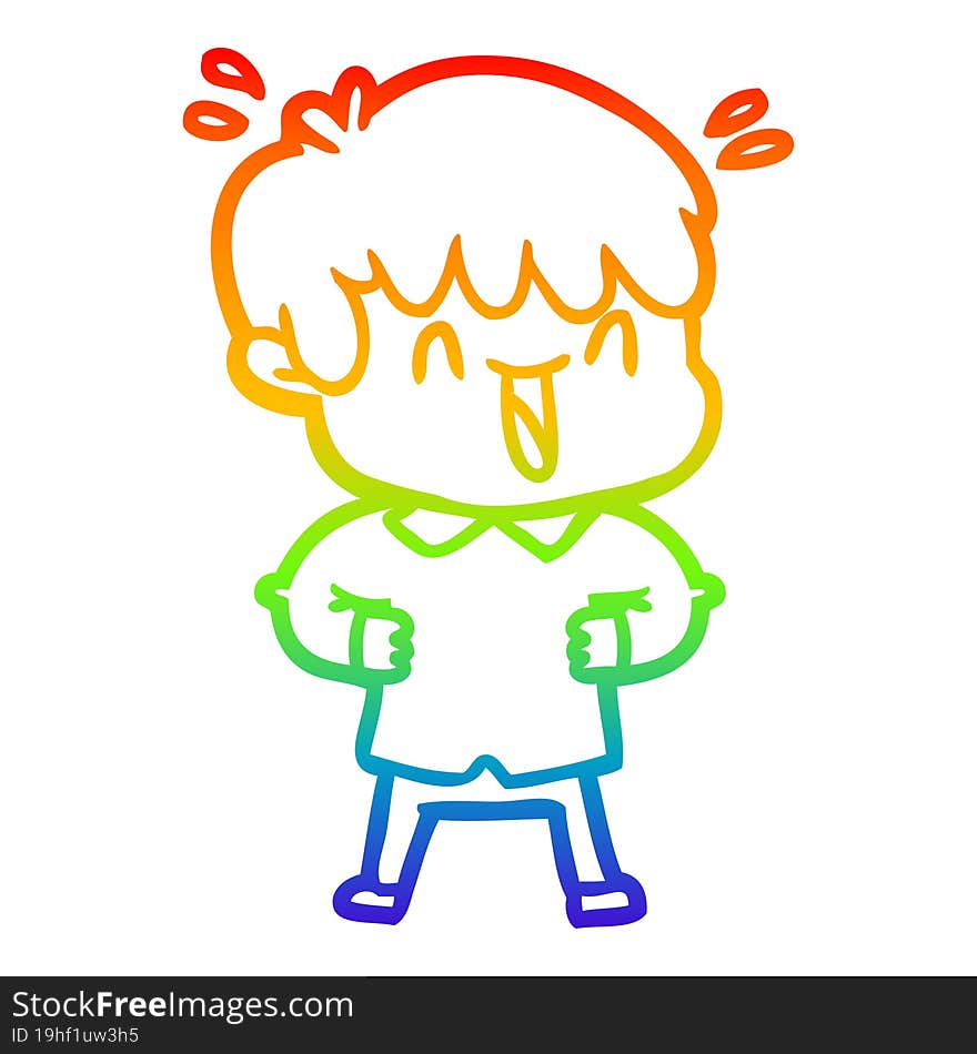 rainbow gradient line drawing of a cartoon laughing boy