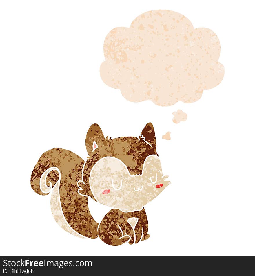 cartoon squirrel and thought bubble in retro textured style