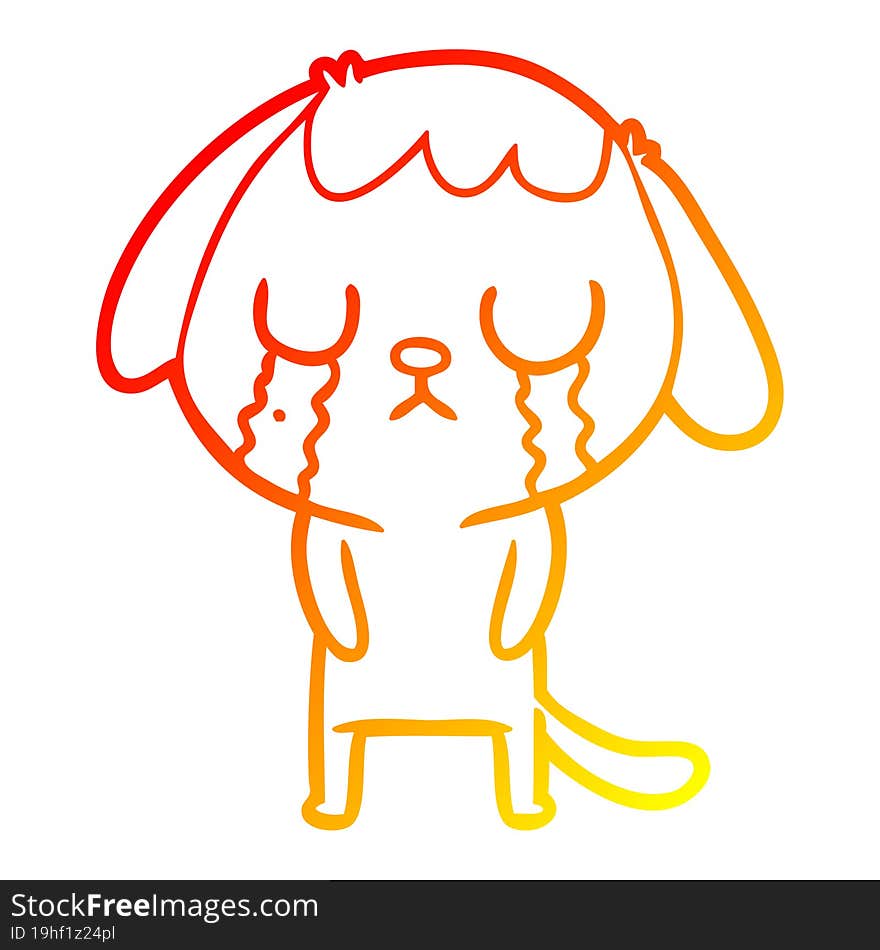 warm gradient line drawing of a cute cartoon dog crying