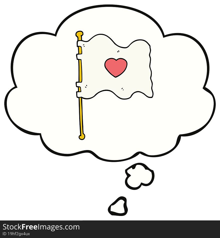 cartoon flag with love heart with thought bubble