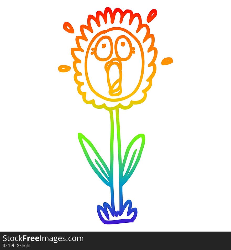 Rainbow Gradient Line Drawing Cartoon Shocked Sunflower