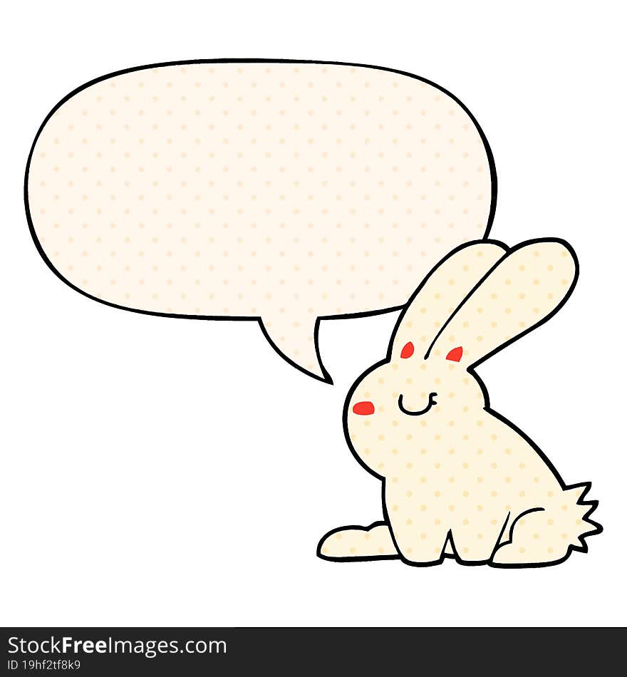 cartoon rabbit with speech bubble in comic book style