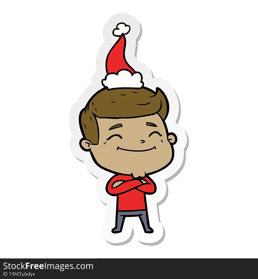 happy sticker cartoon of a man wearing santa hat