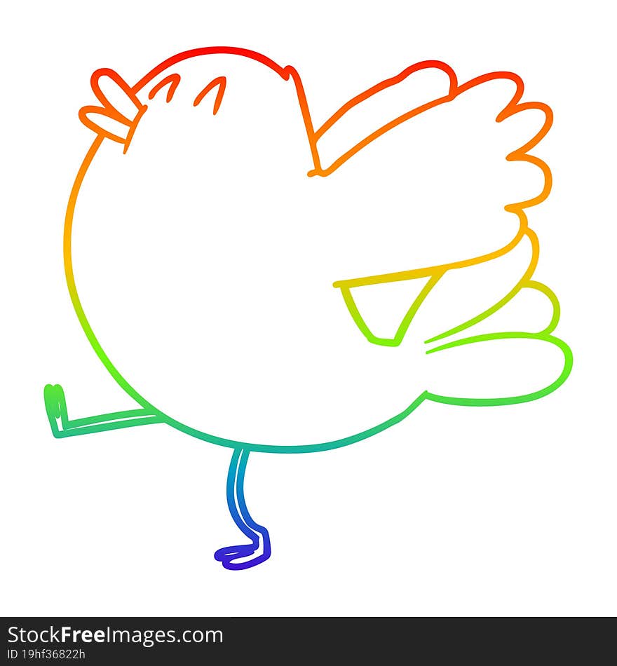 rainbow gradient line drawing of a cartoon flapping bird