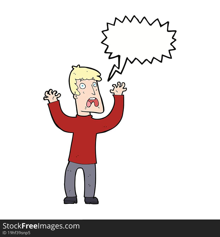 cartoon frightened man with speech bubble