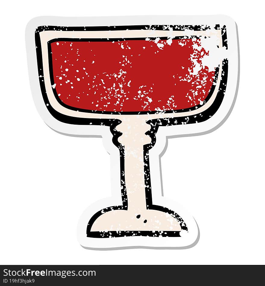 Distressed Sticker Of A Cartoon Wine Glass