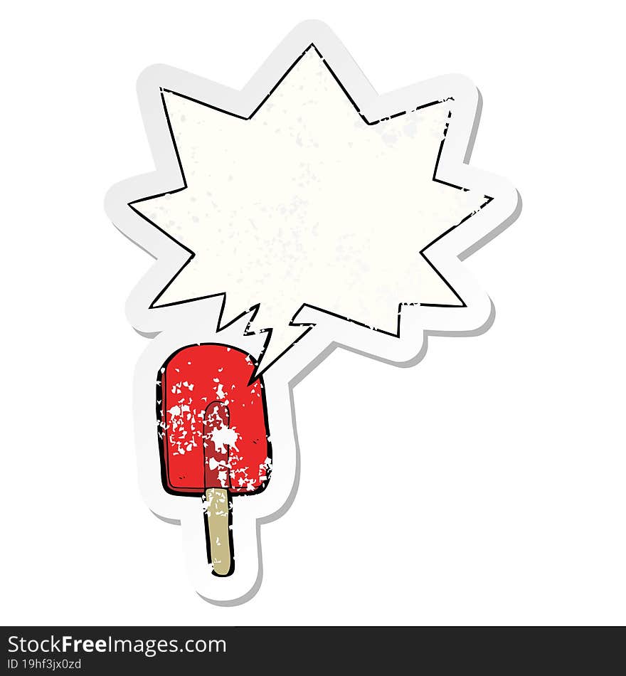 Cartoon Ice Lolly And Speech Bubble Distressed Sticker