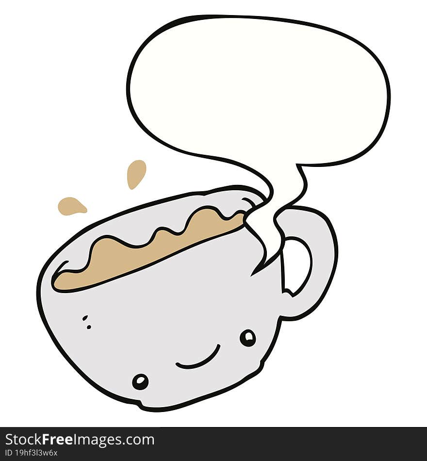 Cartoon Cup Of Coffee And Speech Bubble