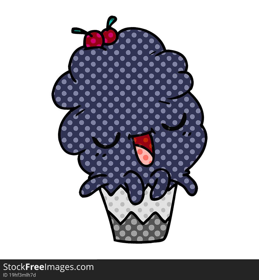 cartoon of kawaii octopus cupcake