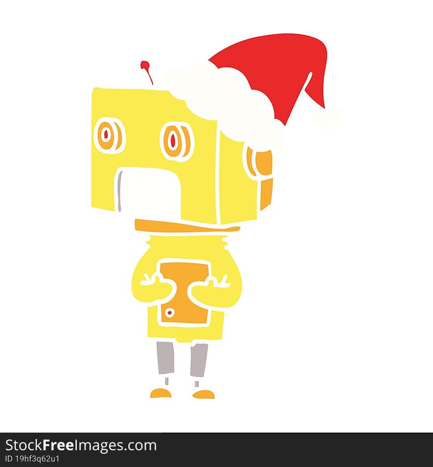 flat color illustration of a robot wearing santa hat