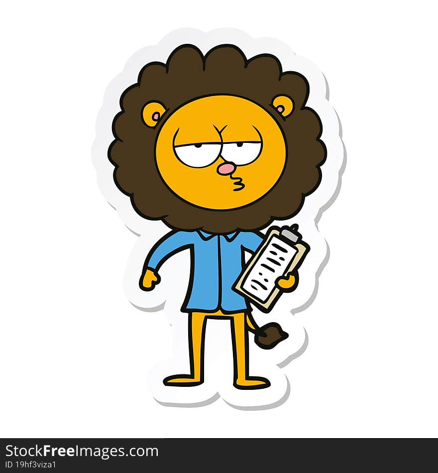 Sticker Of A Cartoon Bored Lion Manager