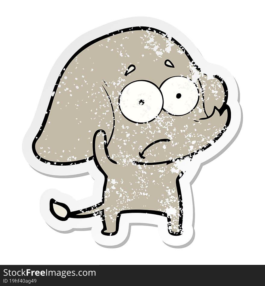 distressed sticker of a cartoon unsure elephant