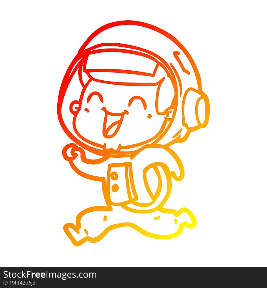 warm gradient line drawing of a happy cartoon astronaut