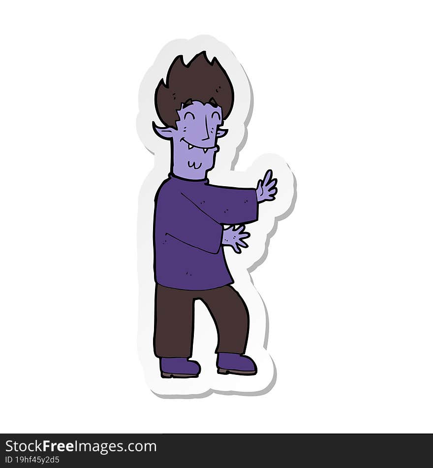 sticker of a cartoon excited vampire