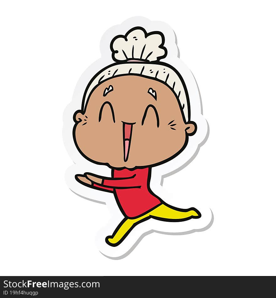 sticker of a cartoon happy old lady