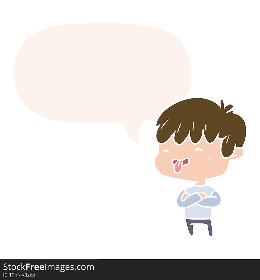 Cartoon Boy Sticking Out Tongue And Speech Bubble In Retro Style