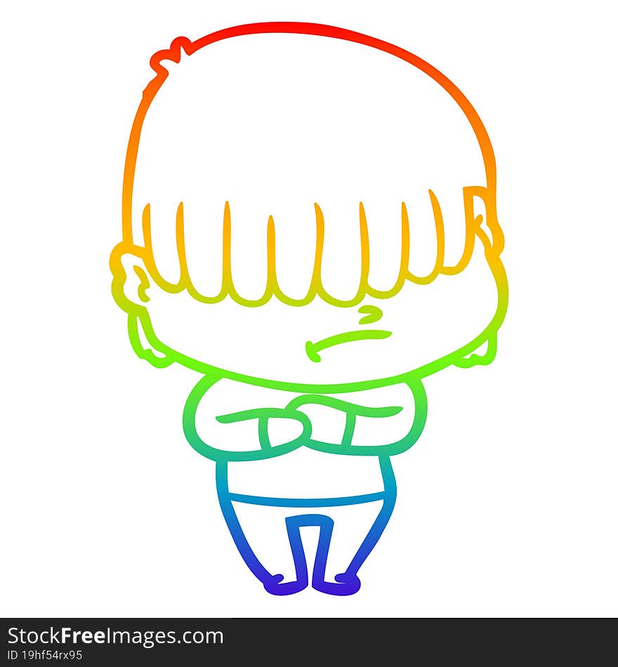 rainbow gradient line drawing cartoon boy with untidy hair