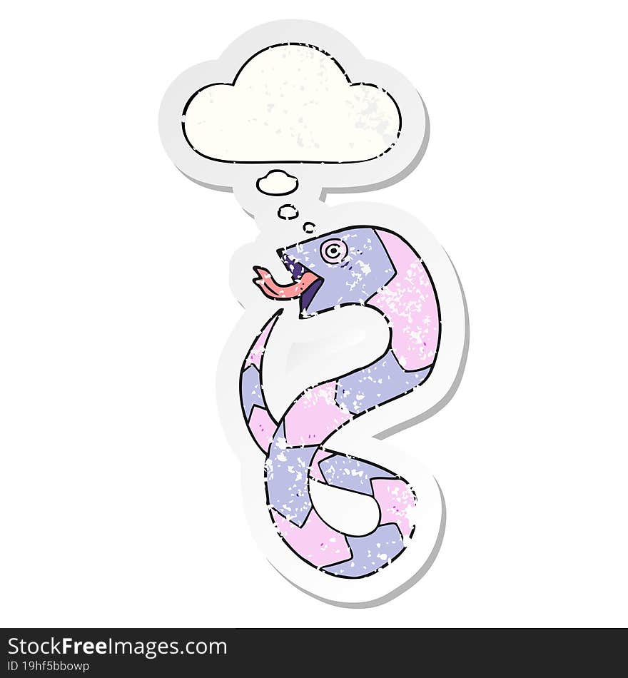 cartoon snake and thought bubble as a distressed worn sticker